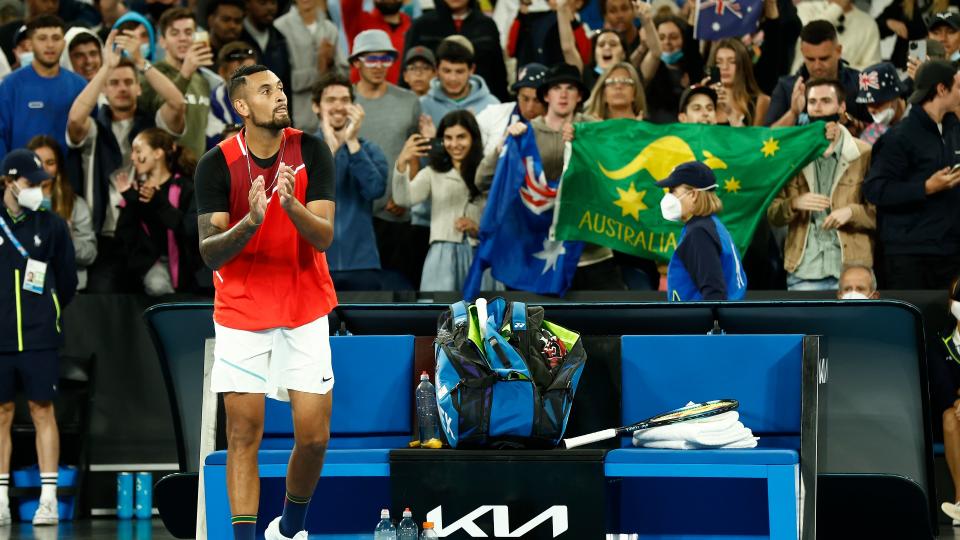 Kyrgios celebrating with the crowd